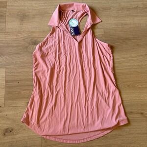 Soneven Womens Golf Tank Top Pink Ribbed Racerback Polo Collar Sleeveless L